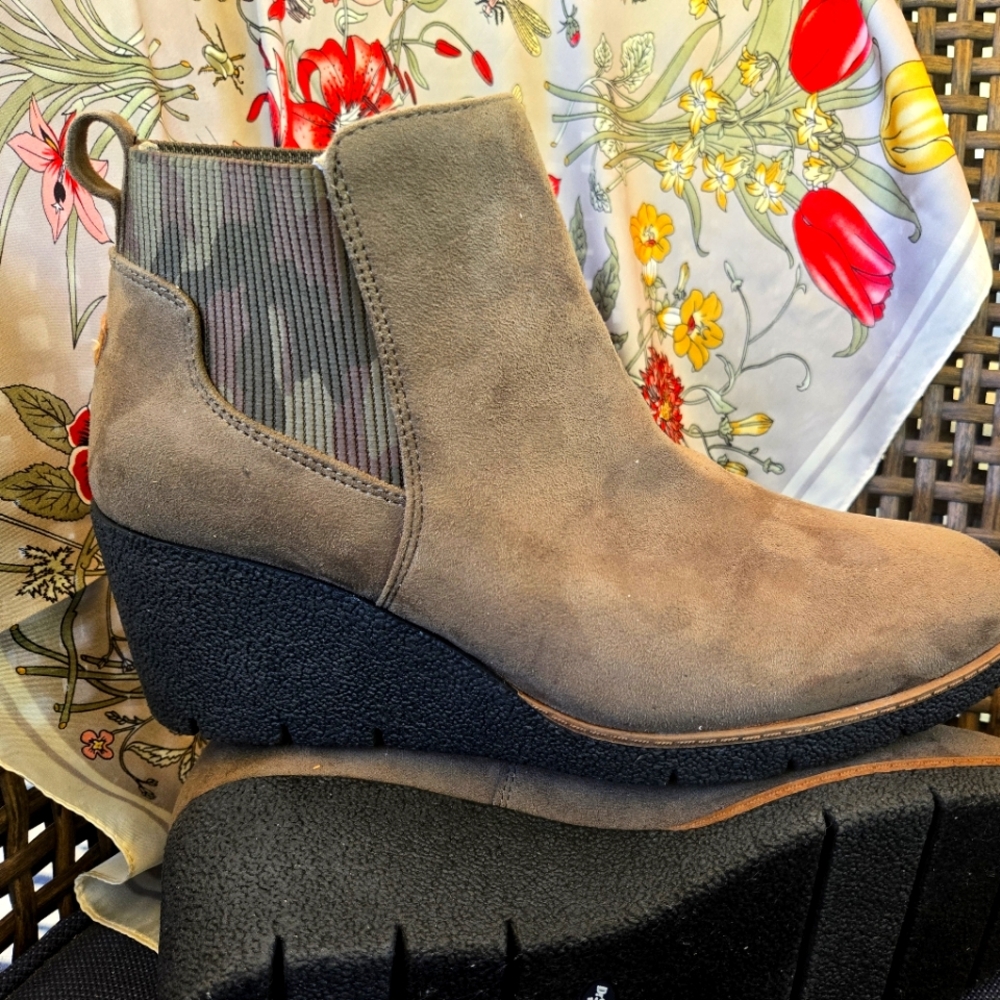 Olive Suede Slip-On Ankle Boots NWOB